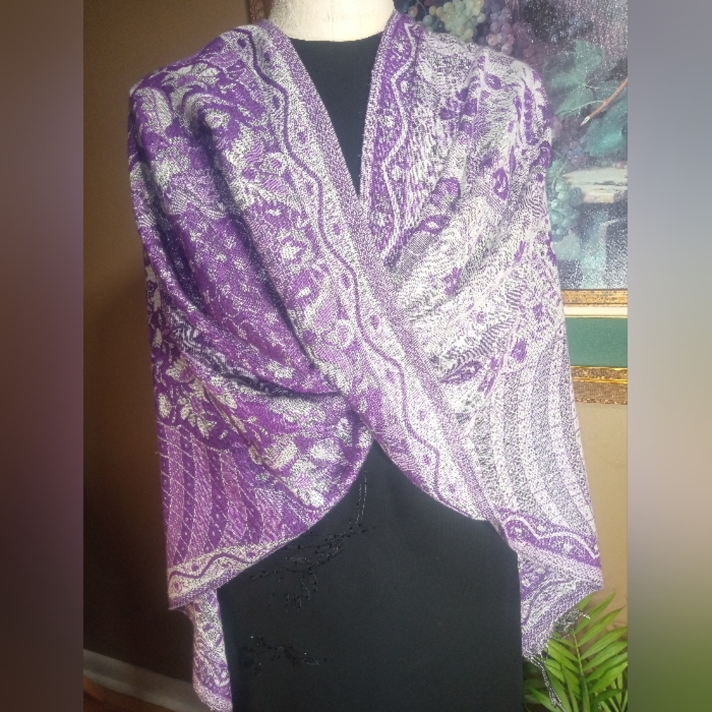 Purple, Silver and Grey Pashmina Scarf/wrap. BIG, 72X27" of beautiful perfection